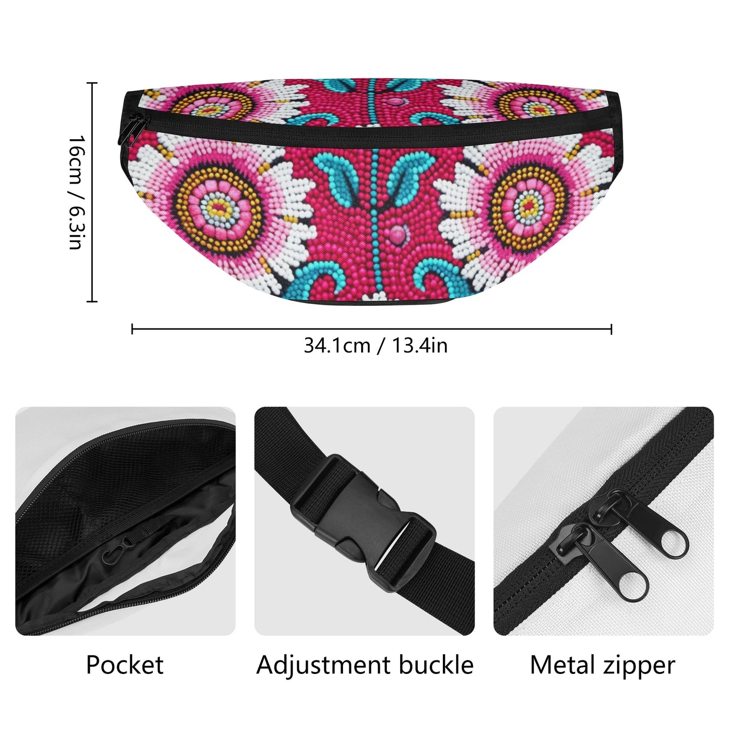 Pink Floral Beaded Print Fanny Pack
