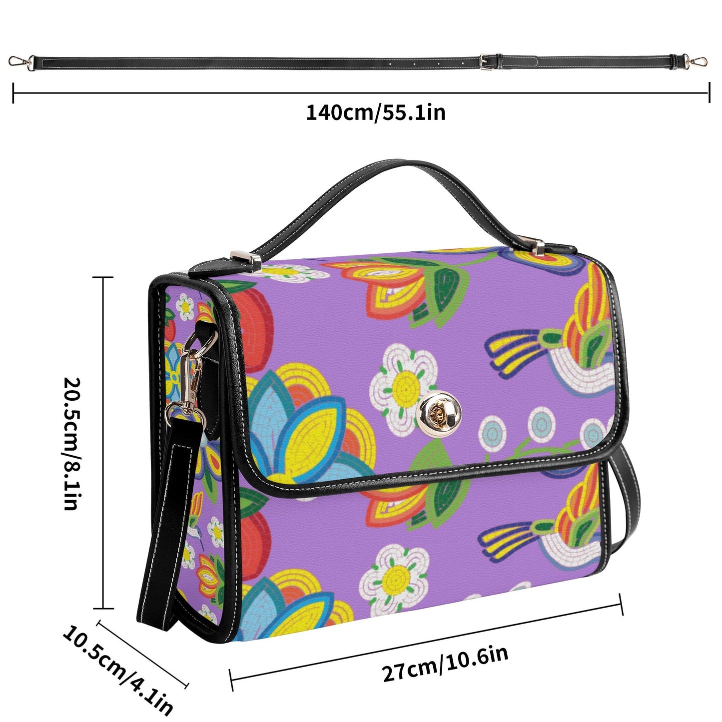 Métis Lavender Floral Beaded PU Satchel Bag