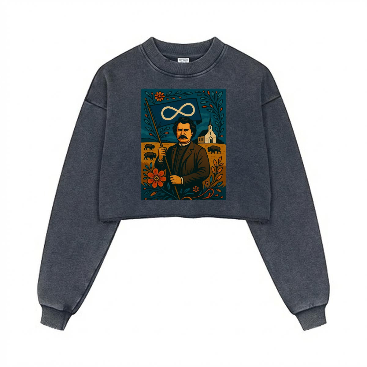 Louis Riel Cropped Distressed Sweatshirt