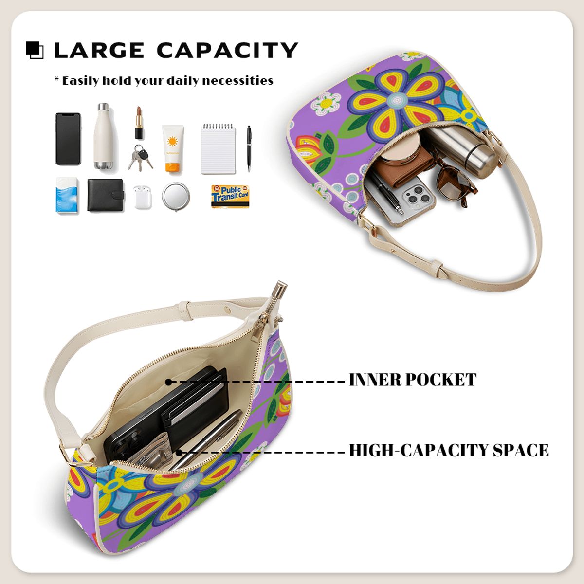 Lavender Meadow Crescent Shoulder Bag