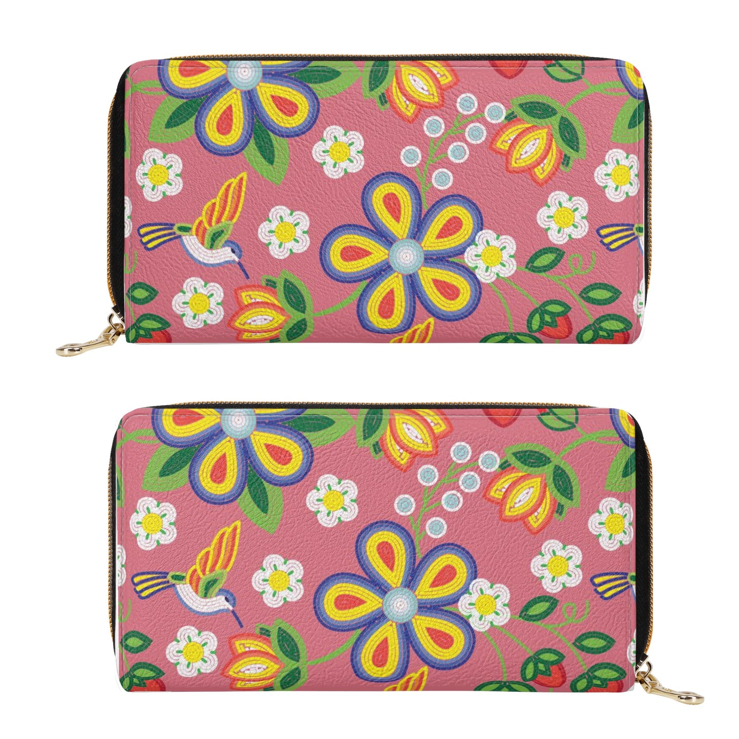 Métis Floral Beaded PU Zipper Wallet