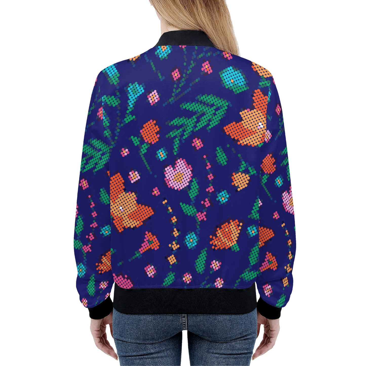 Women's Métis Digital Dotted Floral Zip Up Lightweight Bomber Jacket