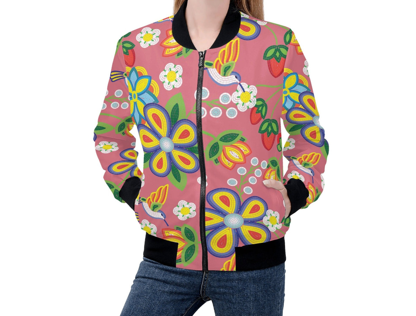 Women's Métis Floral Beaded Zip Up Lightweight Bomber Jacket