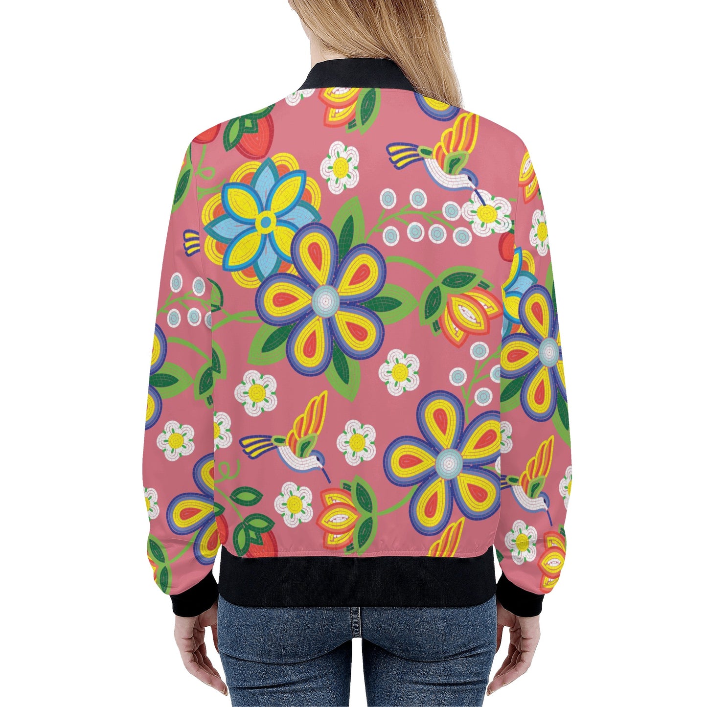 Women's Métis Floral Beaded Zip Up Lightweight Bomber Jacket