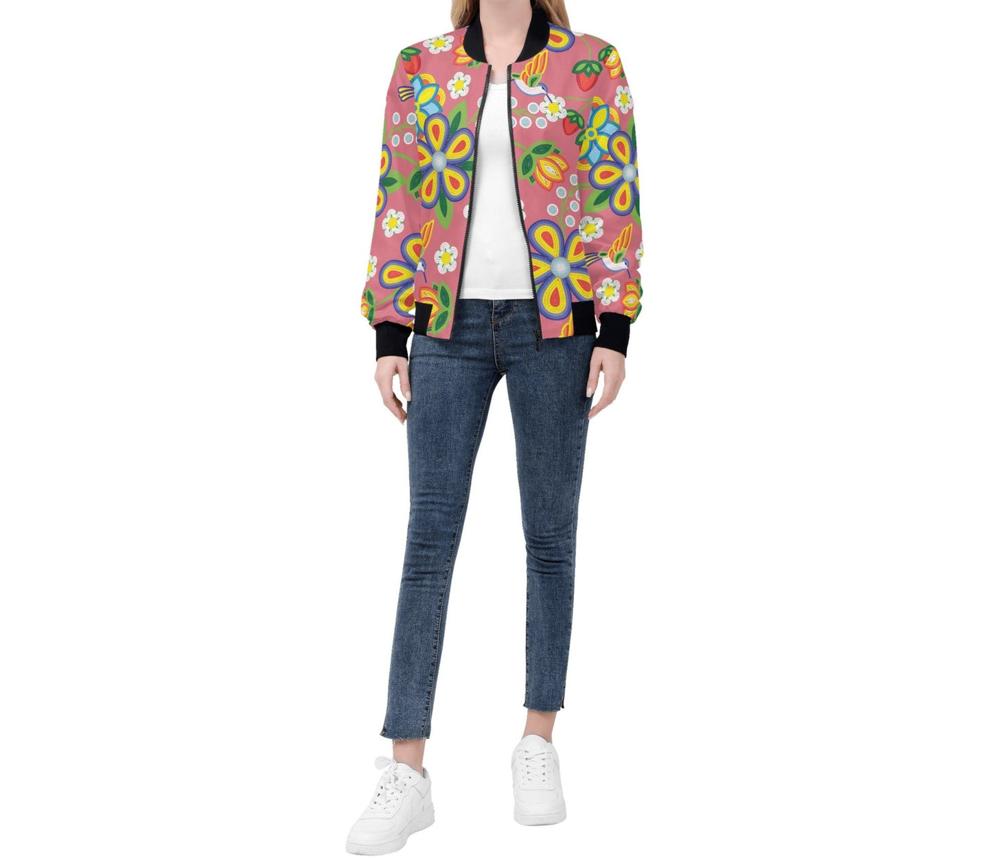 Women's Métis Floral Beaded Zip Up Lightweight Bomber Jacket