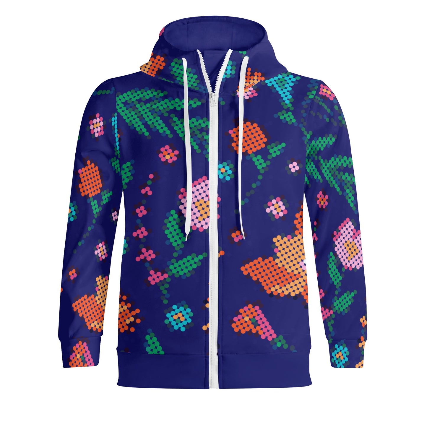 Unisex Métis Digital Floral Full Zip Turtleneck Hoodie