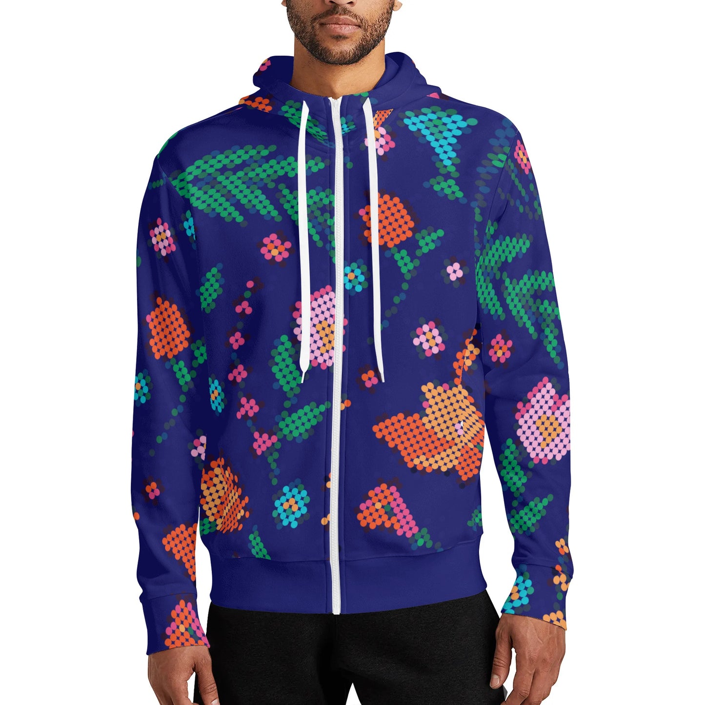 Unisex Métis Digital Floral Full Zip Turtleneck Hoodie