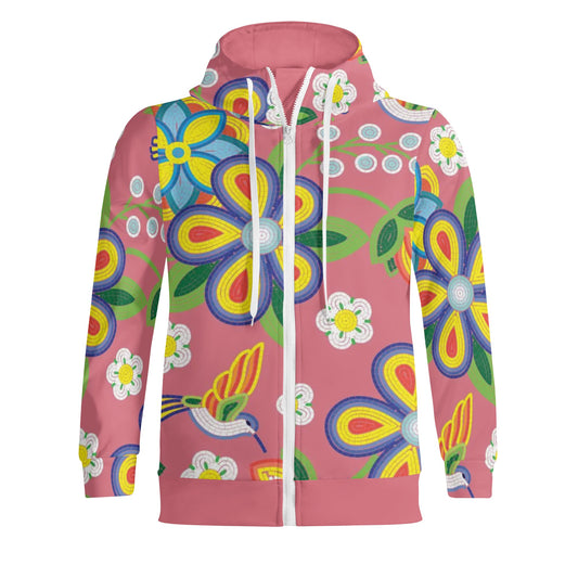 Unisex Métis Floral Beaded Full Zip Turtleneck Hoodie