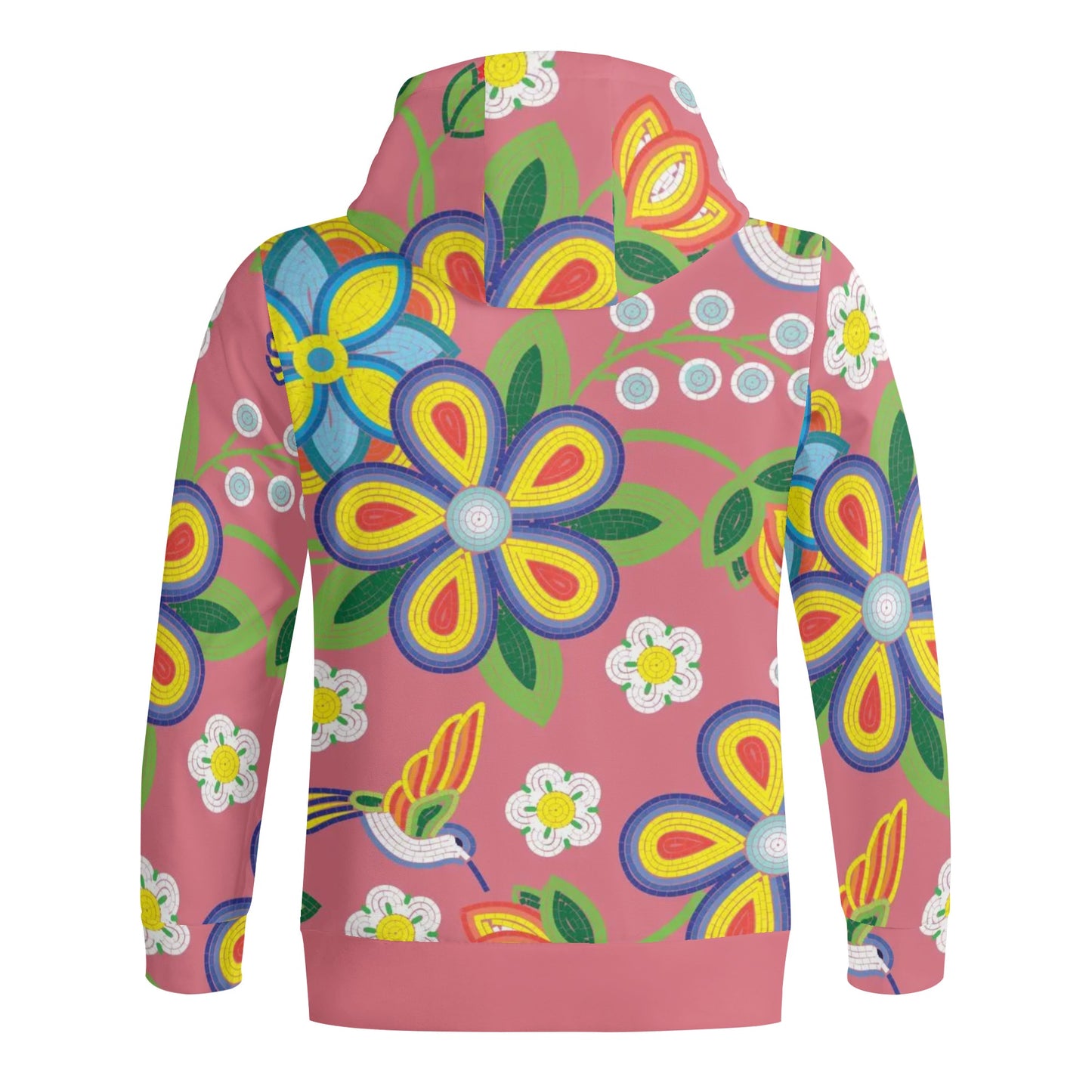 Unisex Métis Floral Beaded Full Zip Turtleneck Hoodie