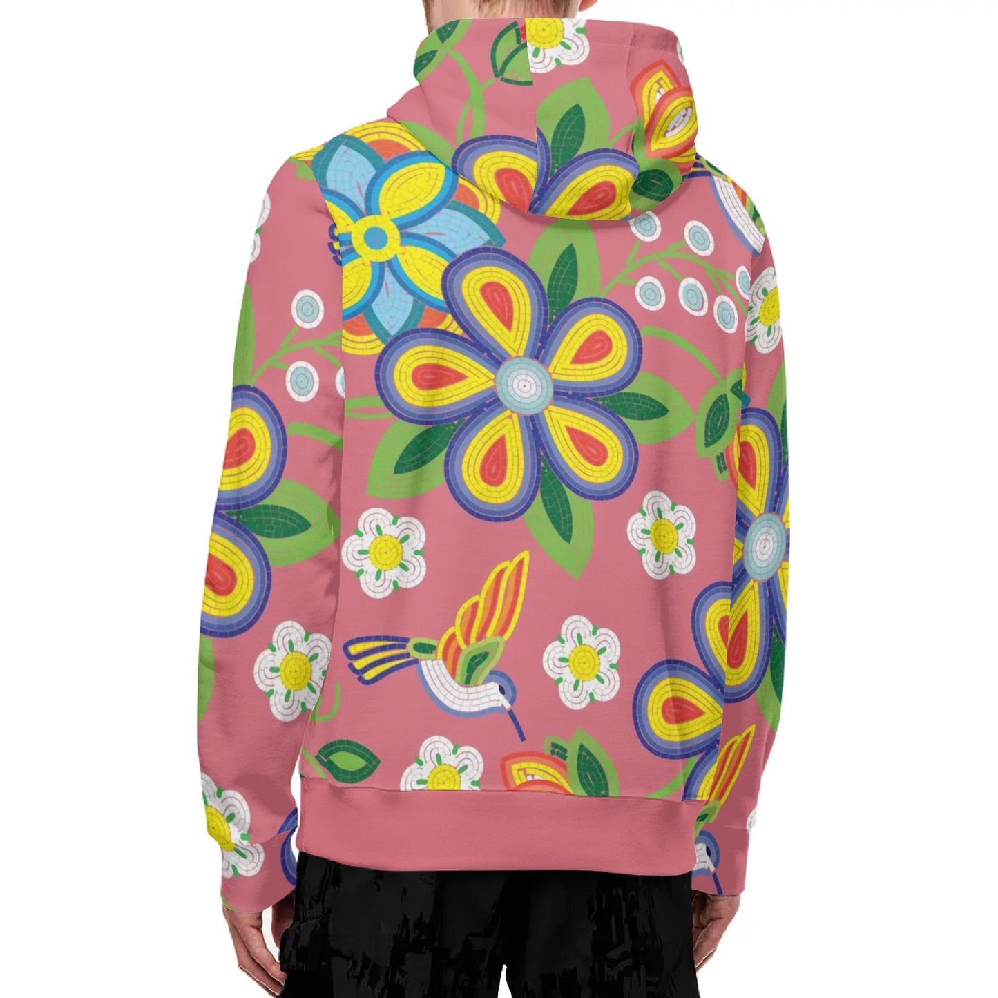 Unisex Métis Floral Beaded Full Zip Turtleneck Hoodie