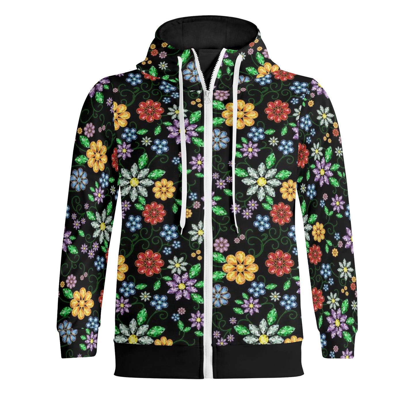 Unisex Métis Inspired Floral Beaded Full Zip Turtleneck Hoodie