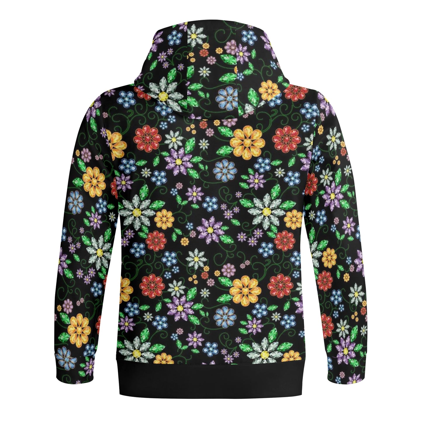 Unisex Métis Inspired Floral Beaded Full Zip Turtleneck Hoodie