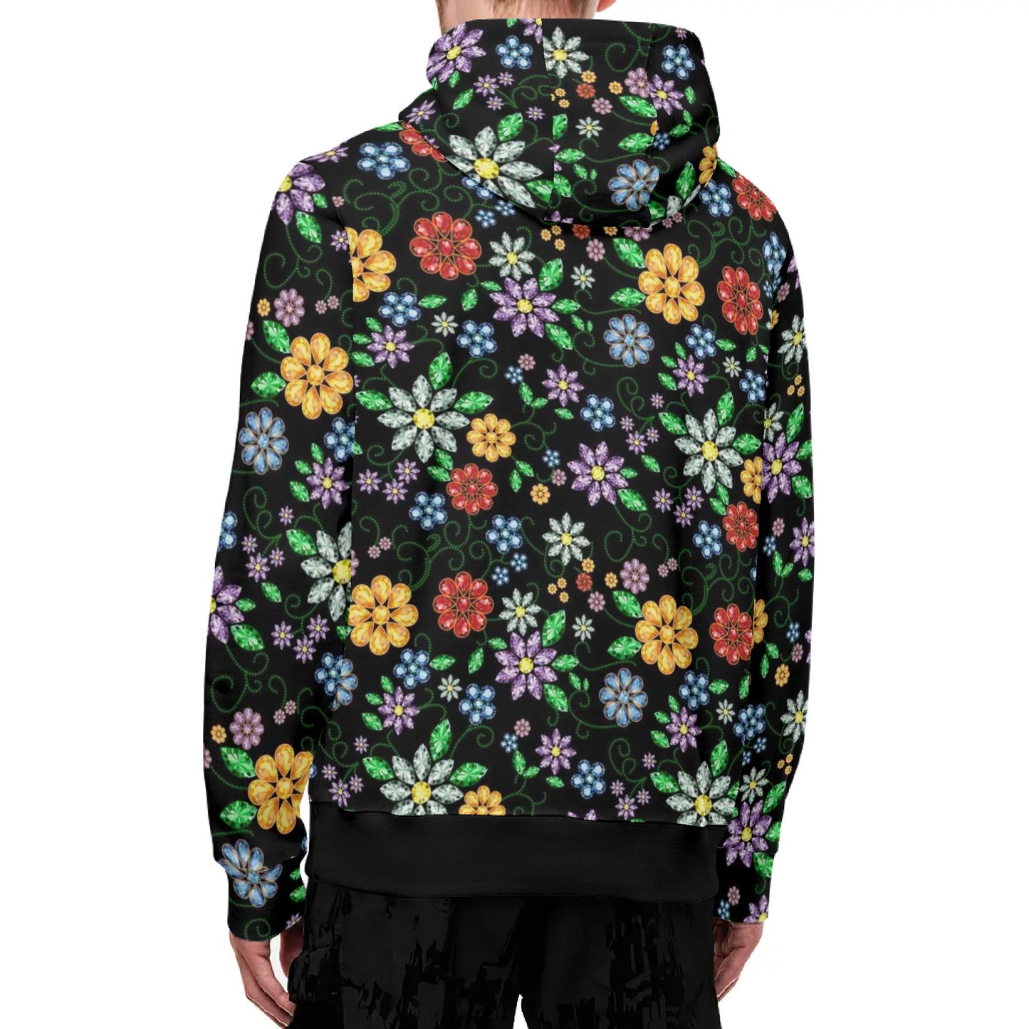 Unisex Métis Inspired Floral Beaded Full Zip Turtleneck Hoodie