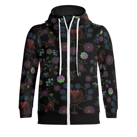 Unisex Métis Floral Dotted Full Zip Turtleneck Hoodie