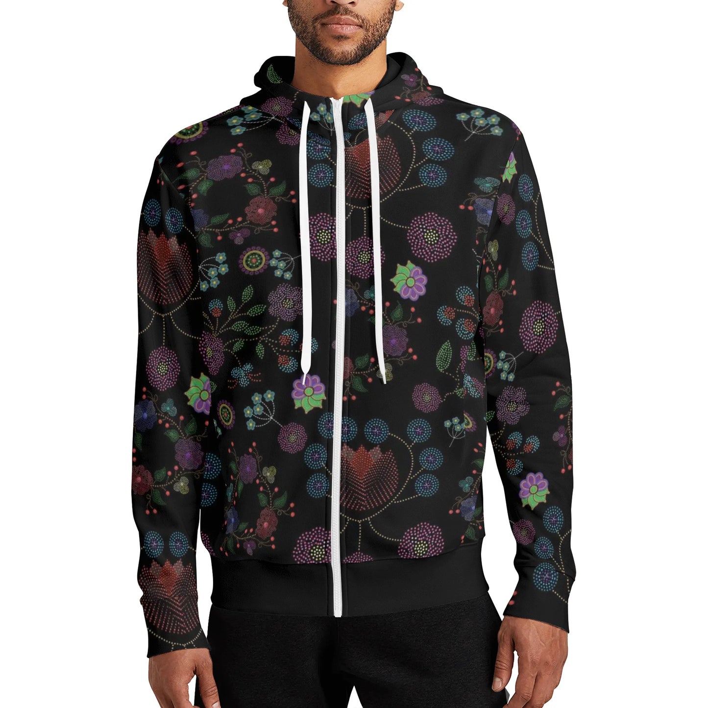 Unisex Métis Floral Dotted Full Zip Turtleneck Hoodie