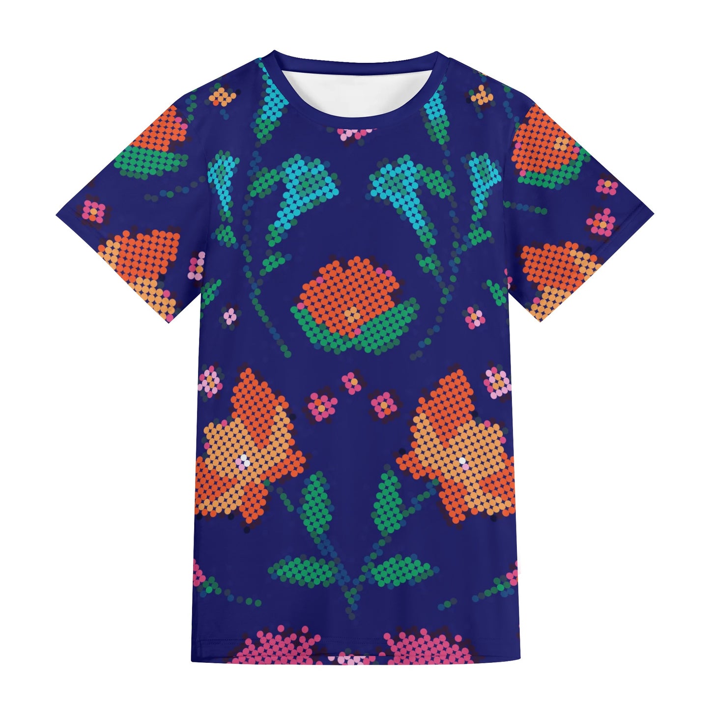 Unisex Métis Digital Floral Beaded Short Sleeve T-shirt