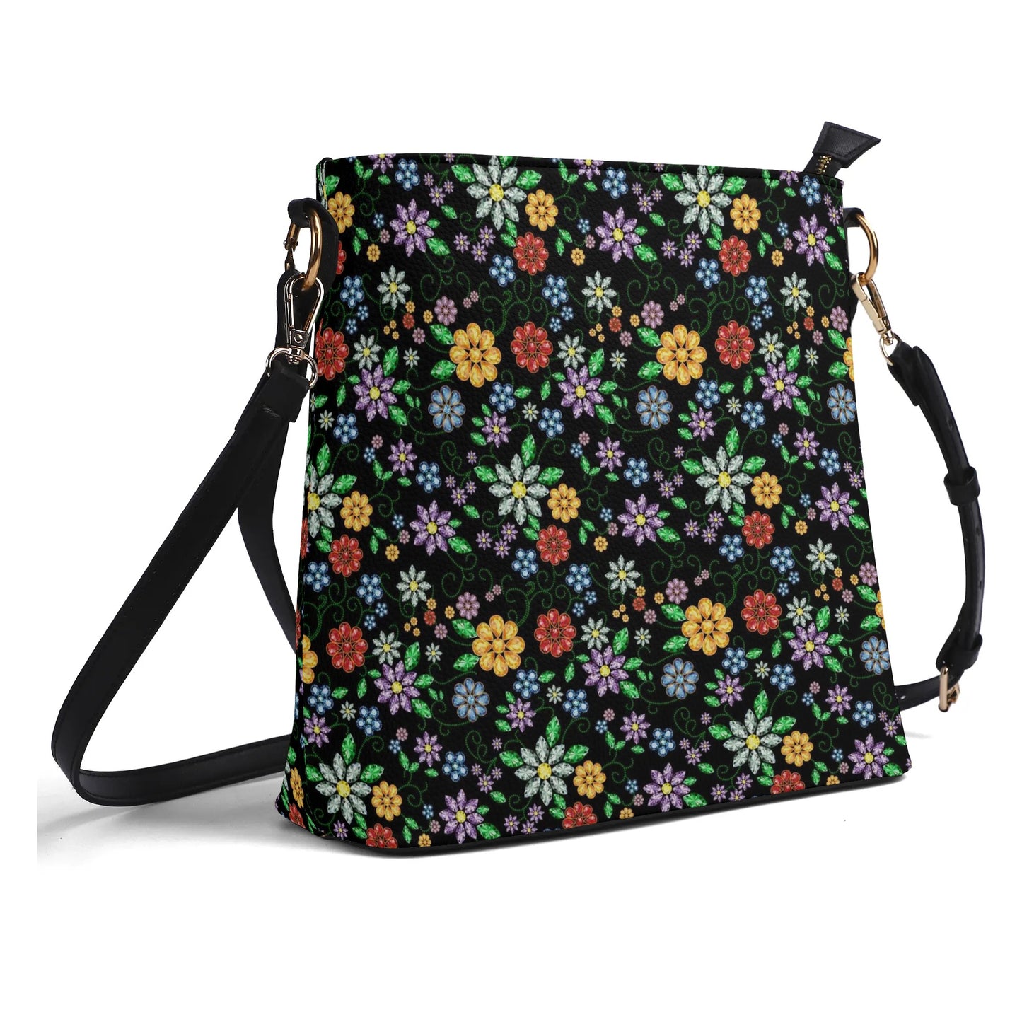 Métis Inspired Floral Beaded Bucket Bag