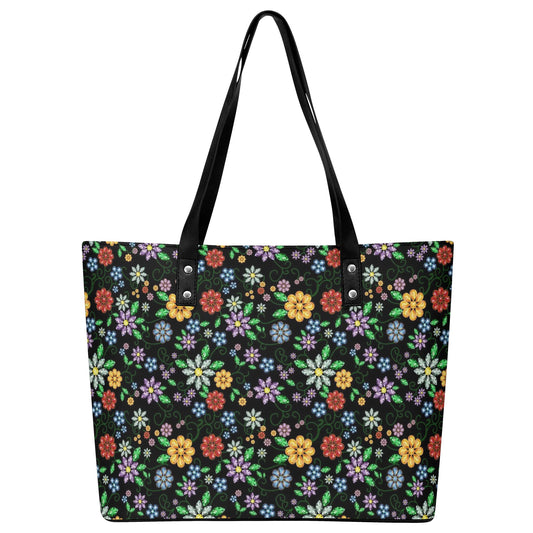 Métis Inspired Floral Beaded PU Tote Bag