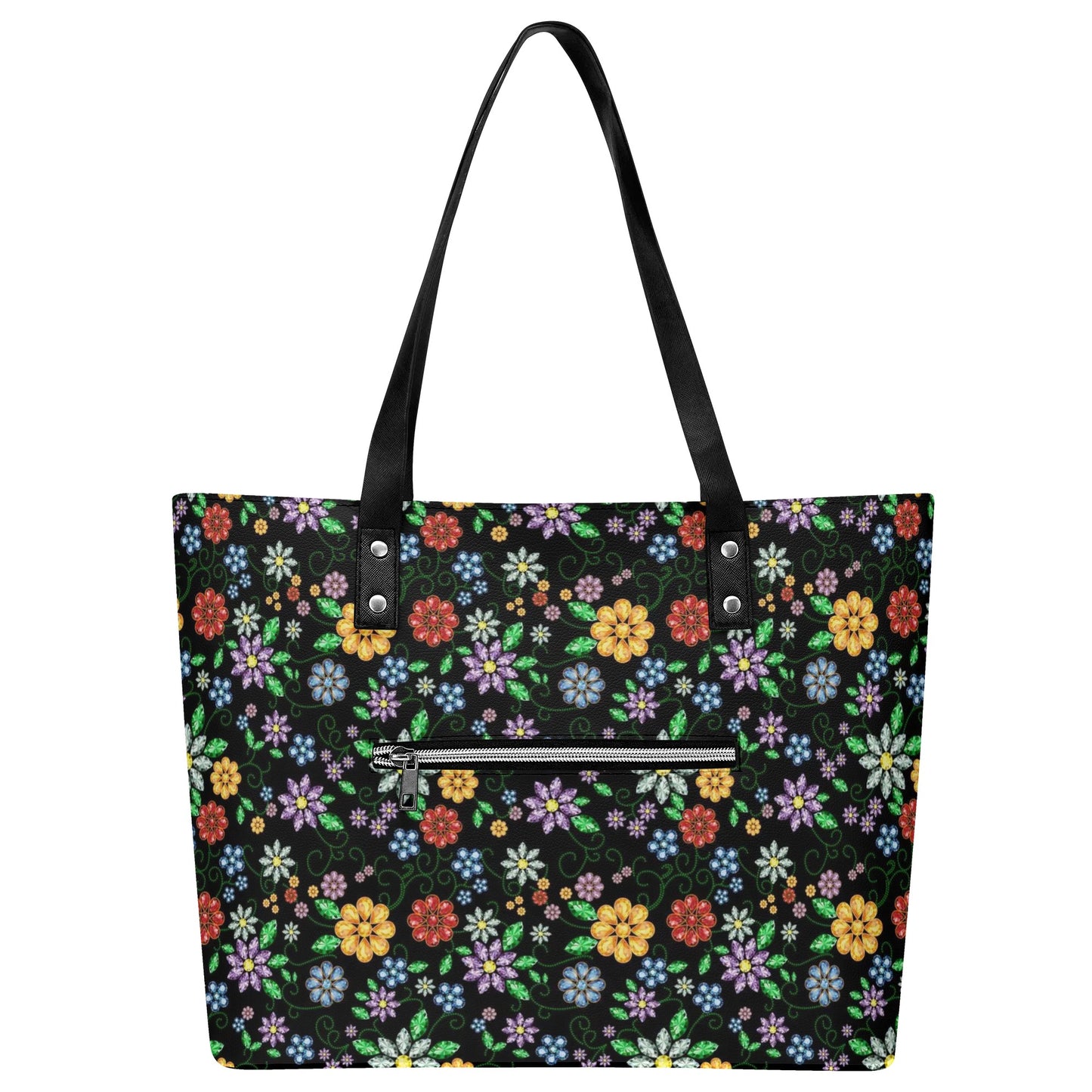 Métis Inspired Floral Beaded PU Tote Bag