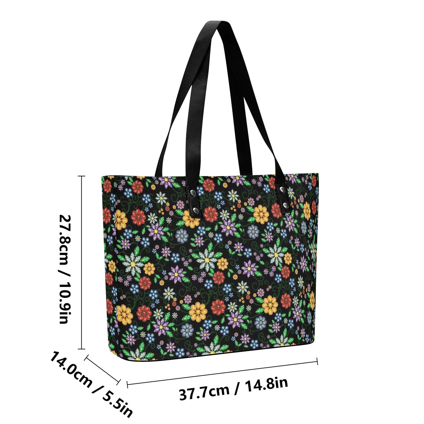 Métis Inspired Floral Beaded PU Tote Bag