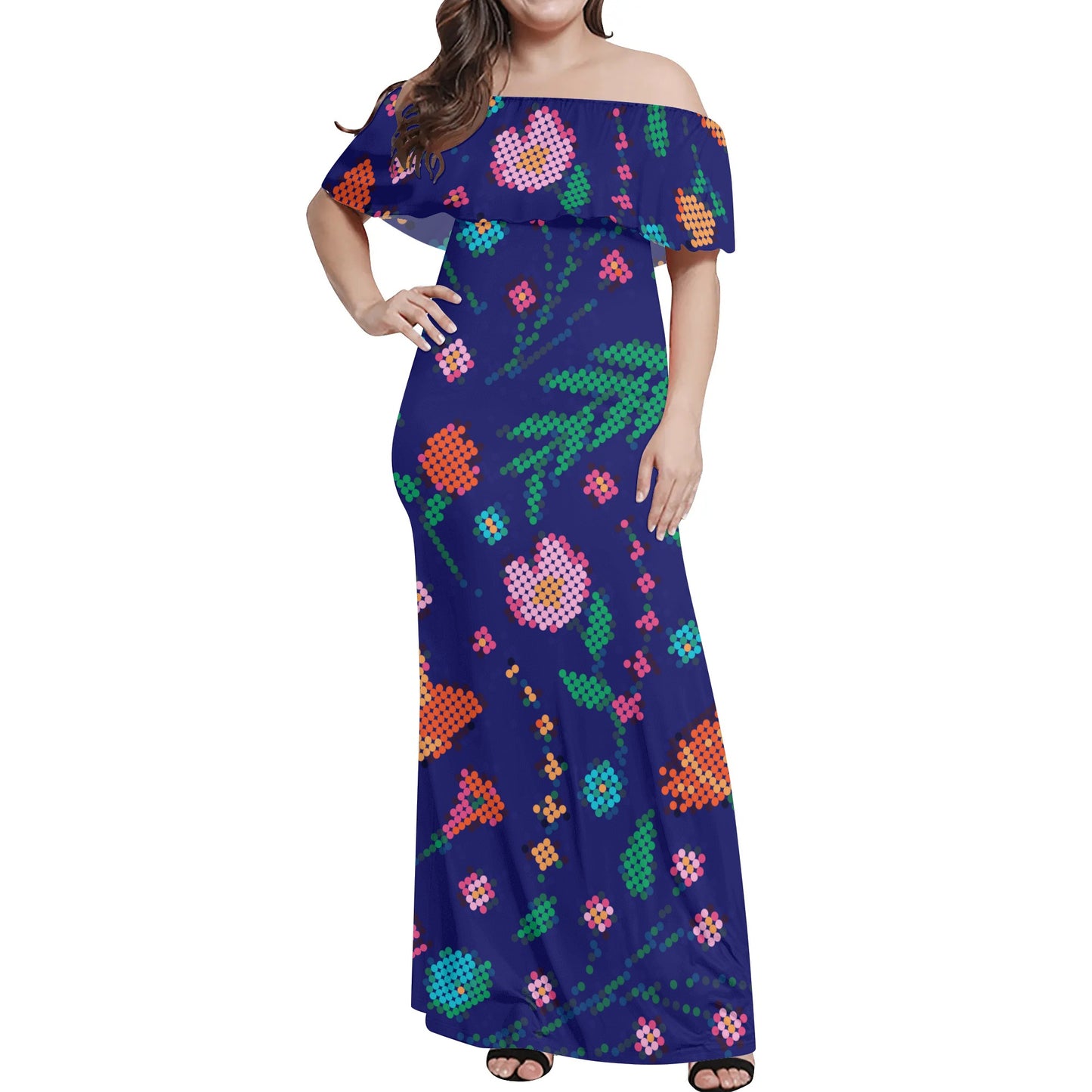 Women's Métis Digital Floral Off Shoulder Long Dress w/ Printed Upper