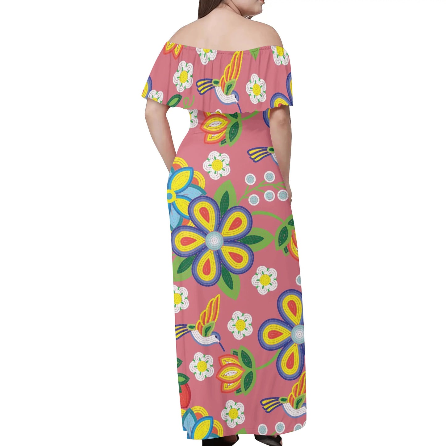 Women's Métis Floral Beaded Off Shoulder Long Dress w/ Printed Upper