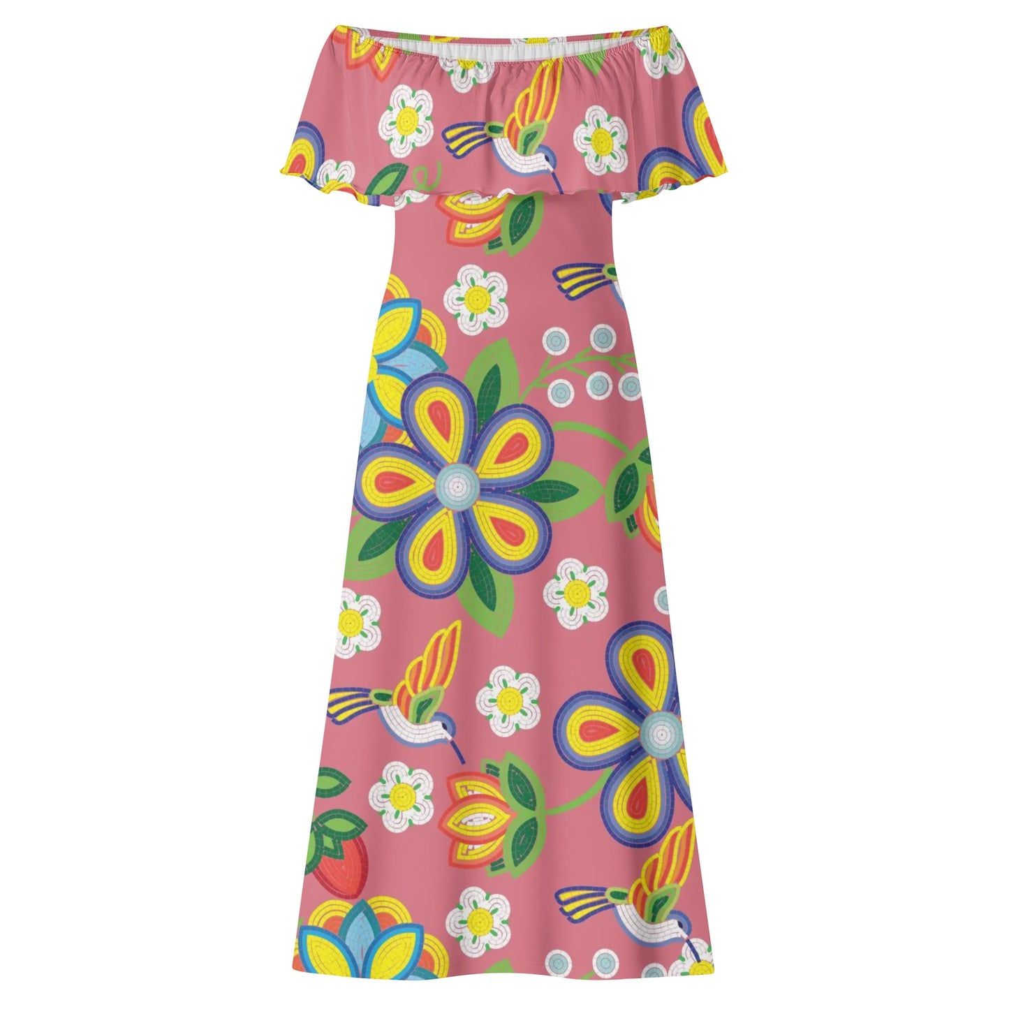 Women's Métis Floral Beaded Off Shoulder Long Dress w/ Printed Upper