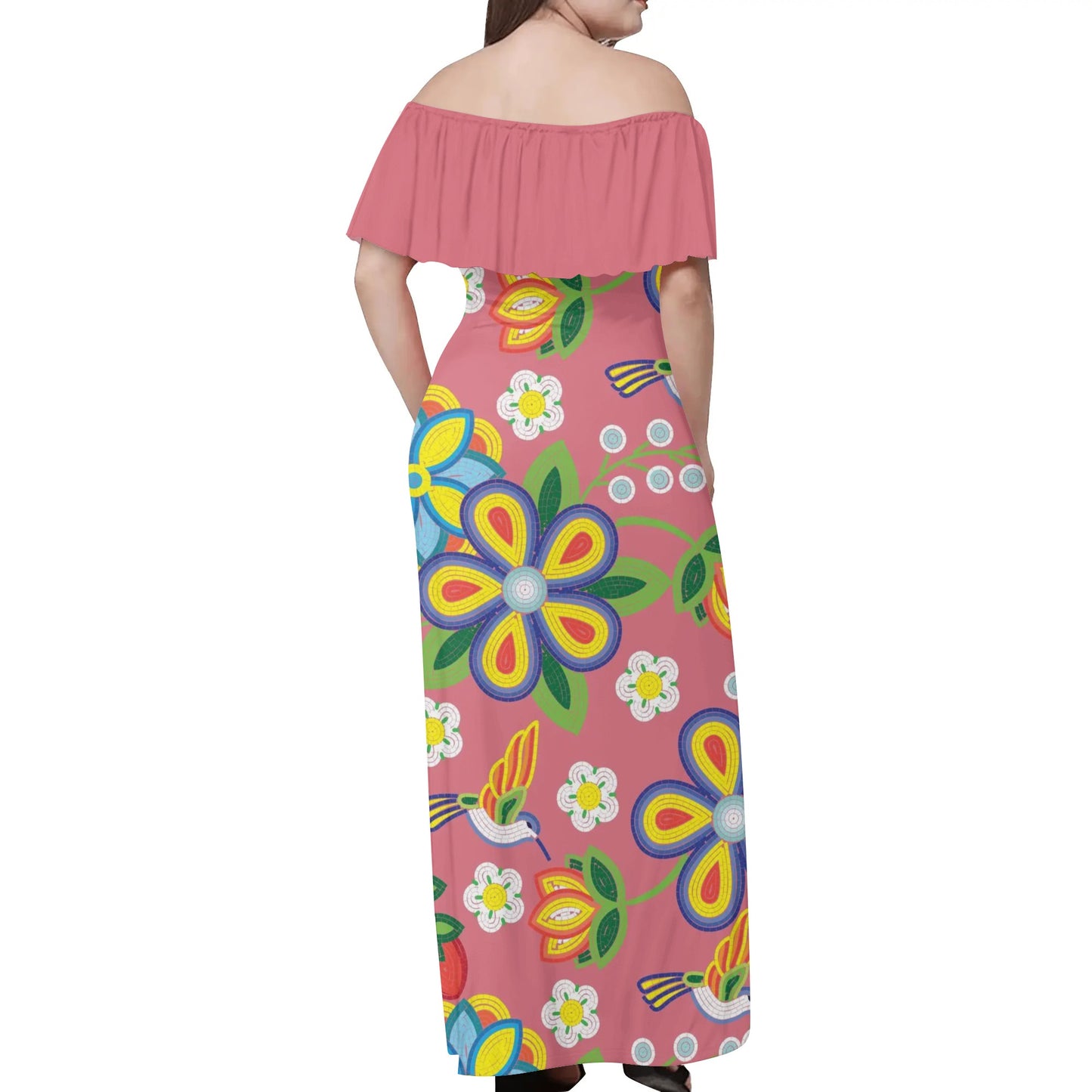 Women's Métis Floral Beaded Off Shoulder Long Dress w/ Pink Upper