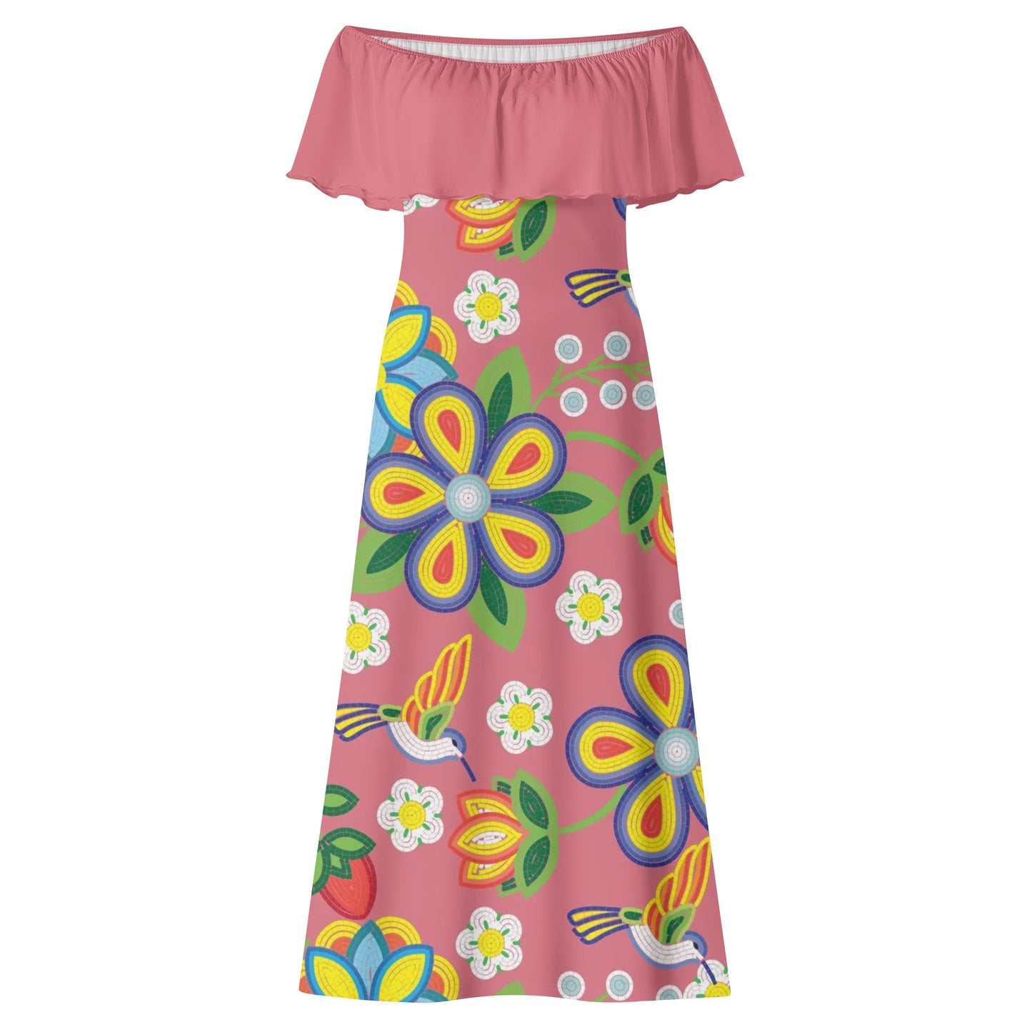 Women's Métis Floral Beaded Off Shoulder Long Dress w/ Pink Upper