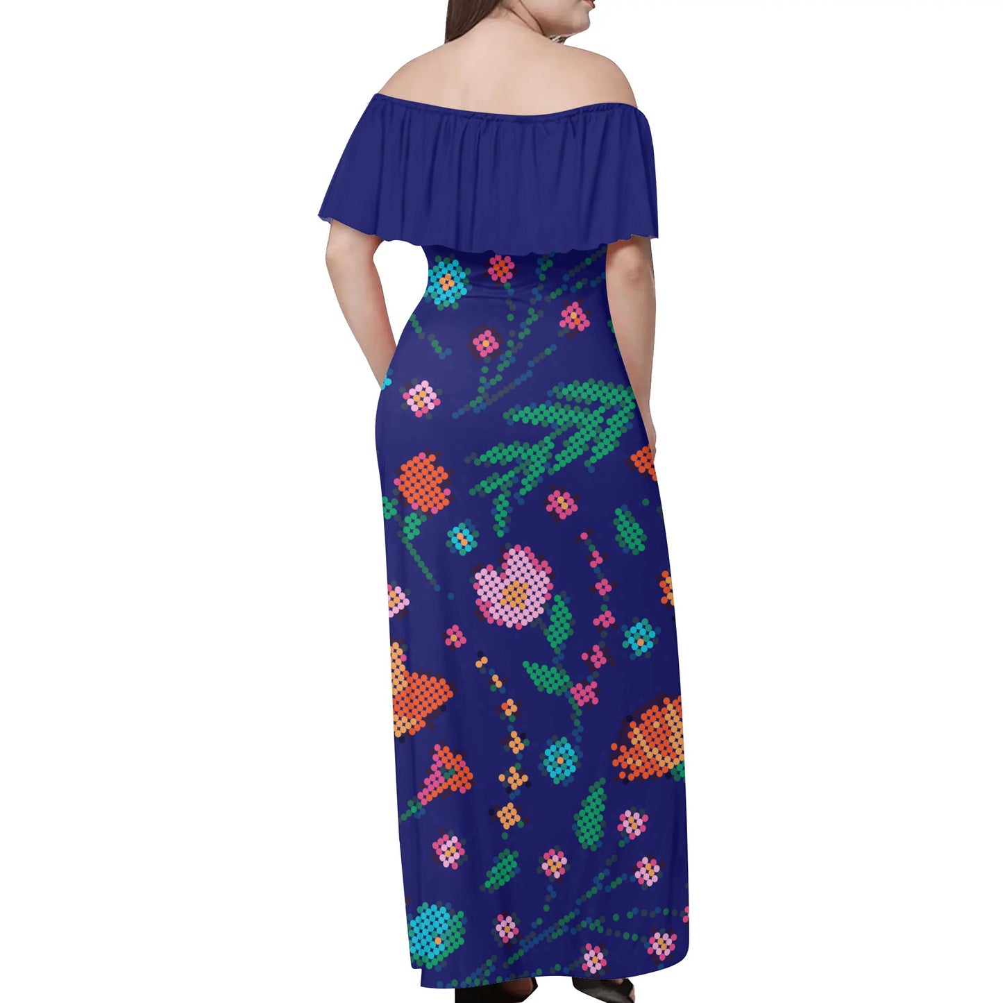 Women's Métis Digital Floral Off Shoulder Long Dress w/ Navy Upper