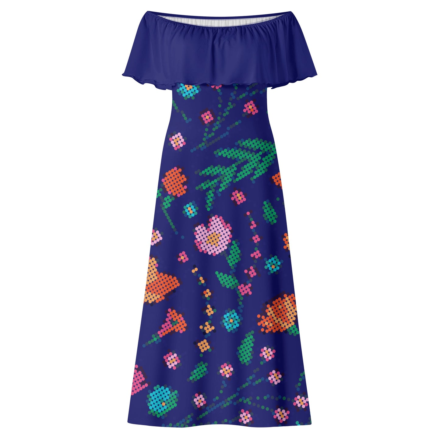 Women's Métis Digital Floral Off Shoulder Long Dress w/ Navy Upper