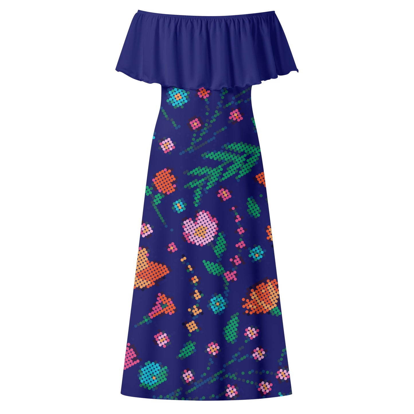 Women's Métis Digital Floral Off Shoulder Long Dress w/ Navy Upper