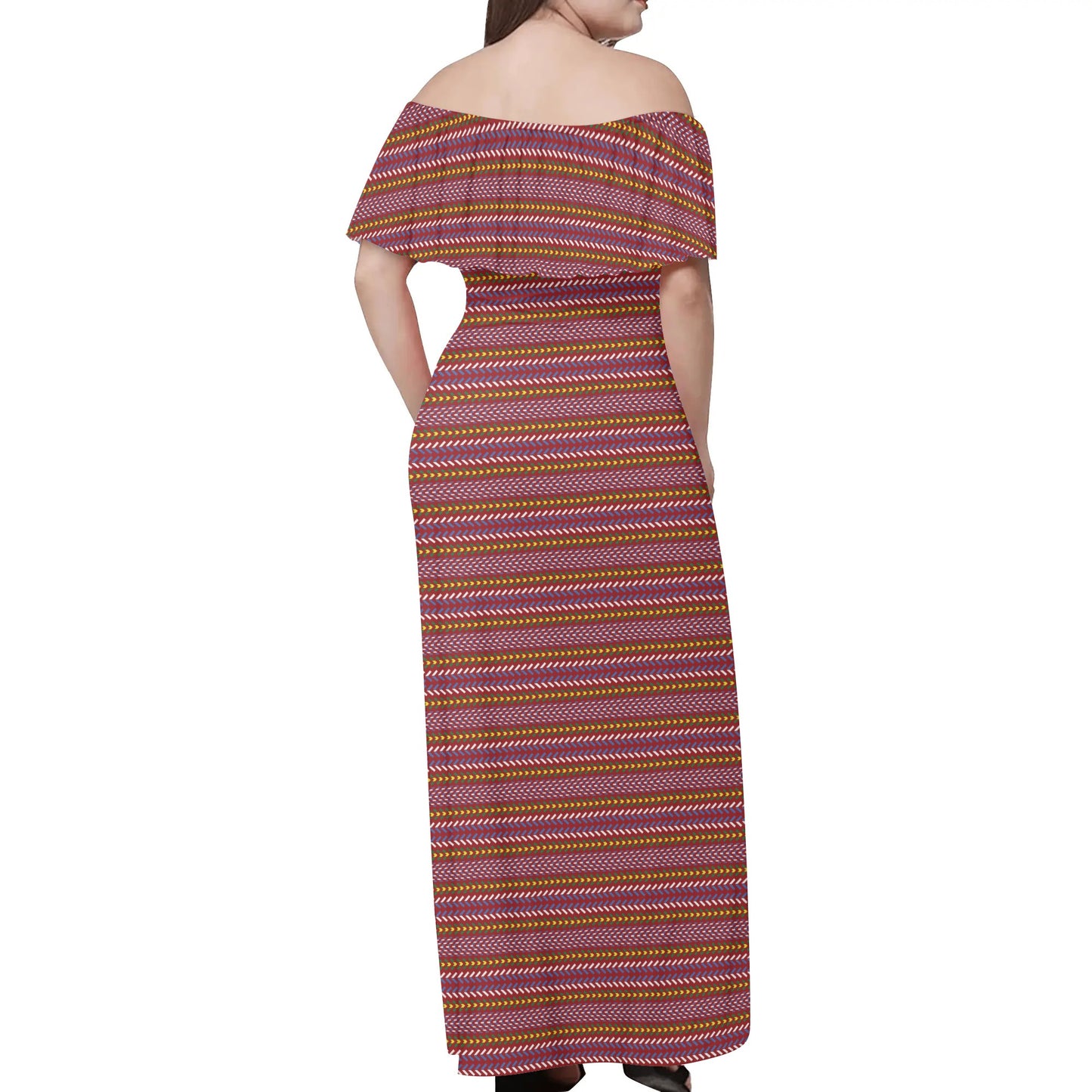 Women's Métis Sash Off Shoulder Long Dress w/ Printed Upper