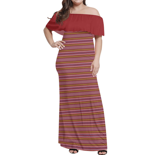 Women's Métis Sash Off Shoulder Long Dress w/ Red Upper