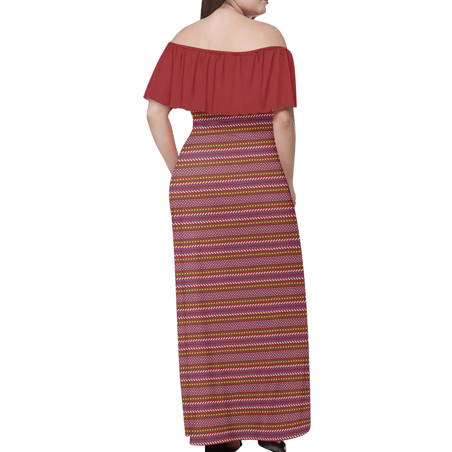 Women's Métis Sash Off Shoulder Long Dress w/ Red Upper