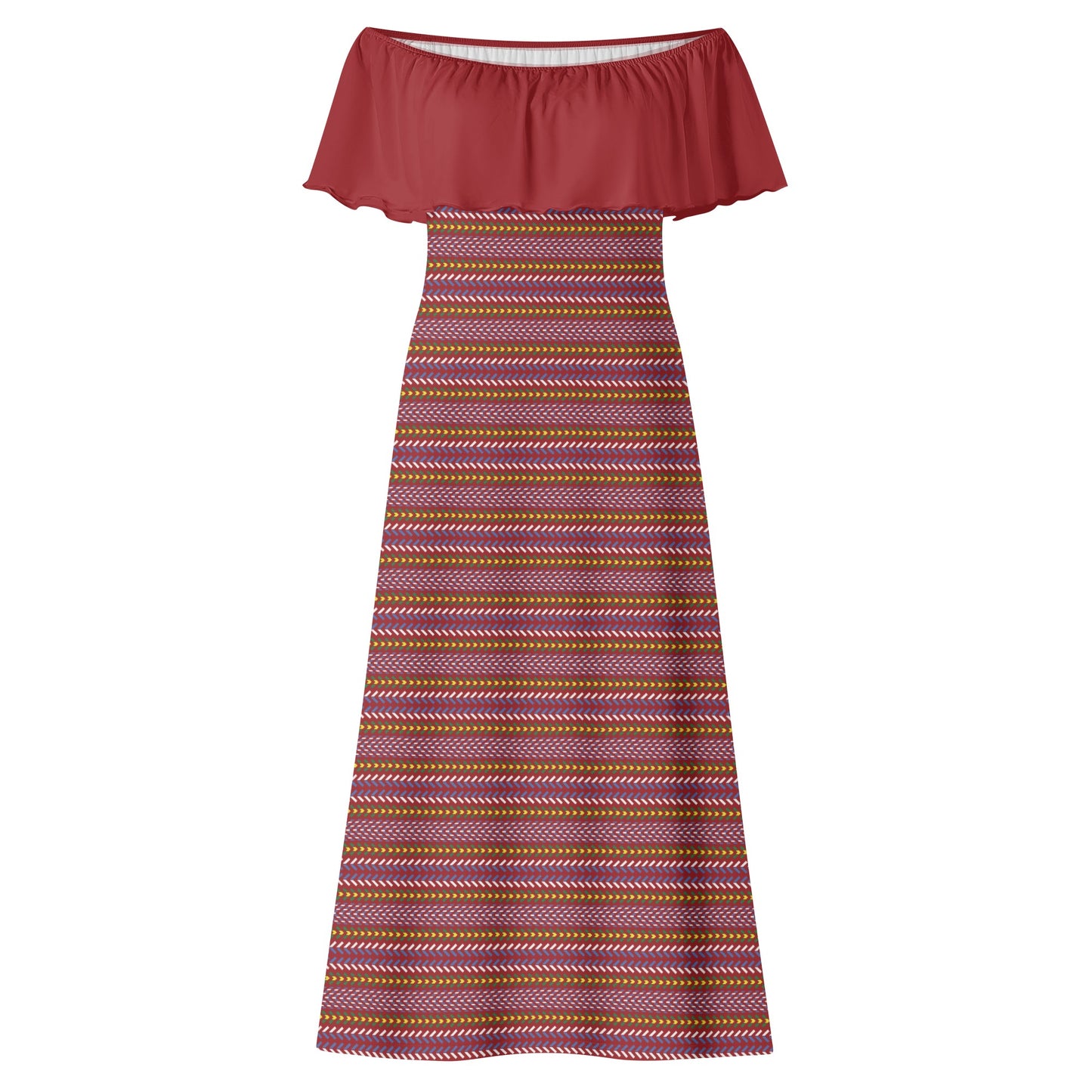 Women's Métis Sash Off Shoulder Long Dress w/ Red Upper