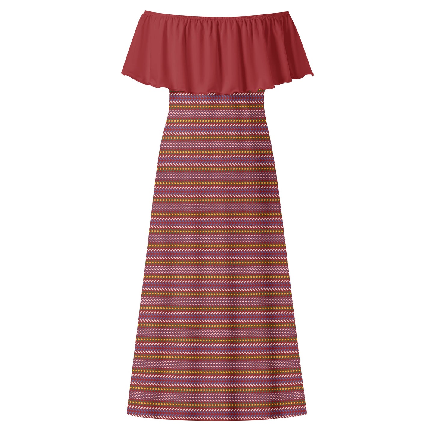 Women's Métis Sash Off Shoulder Long Dress w/ Red Upper