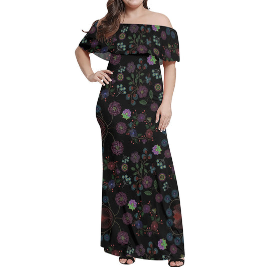 Women's Métis Floral Dotted Off Shoulder Long Dress w/ Printed Upper