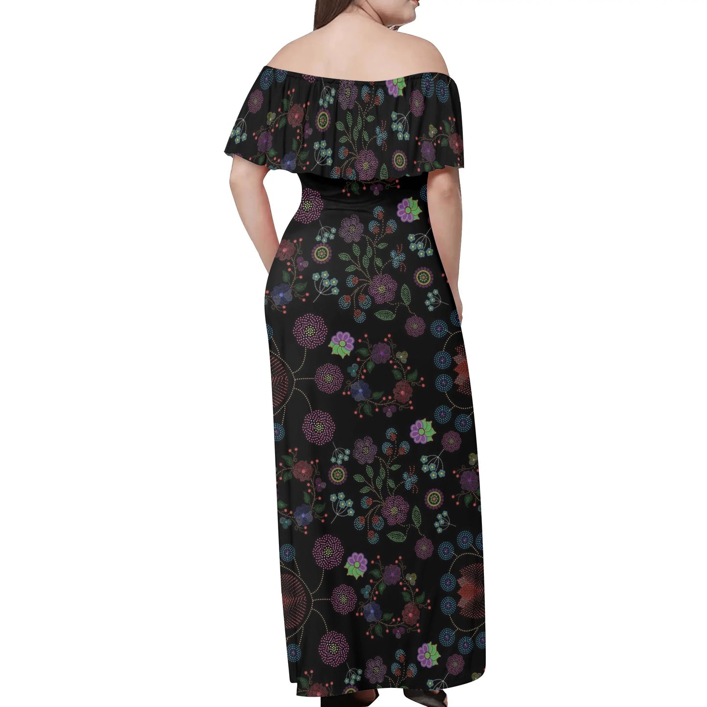 Women's Métis Floral Dotted Off Shoulder Long Dress w/ Printed Upper