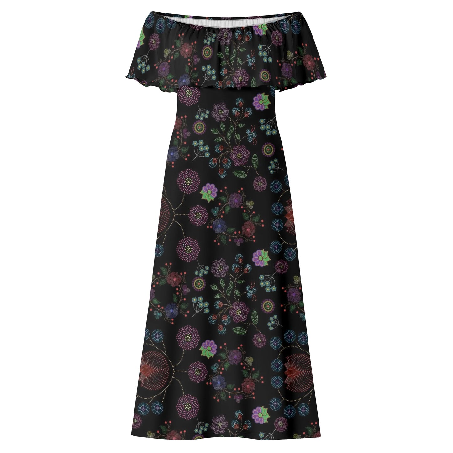 Women's Métis Floral Dotted Off Shoulder Long Dress w/ Printed Upper