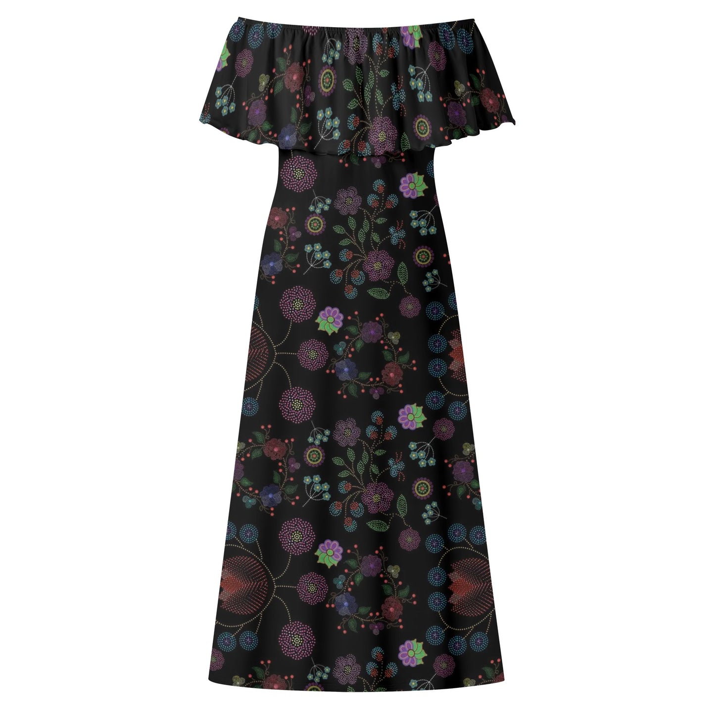 Women's Métis Floral Dotted Off Shoulder Long Dress w/ Printed Upper