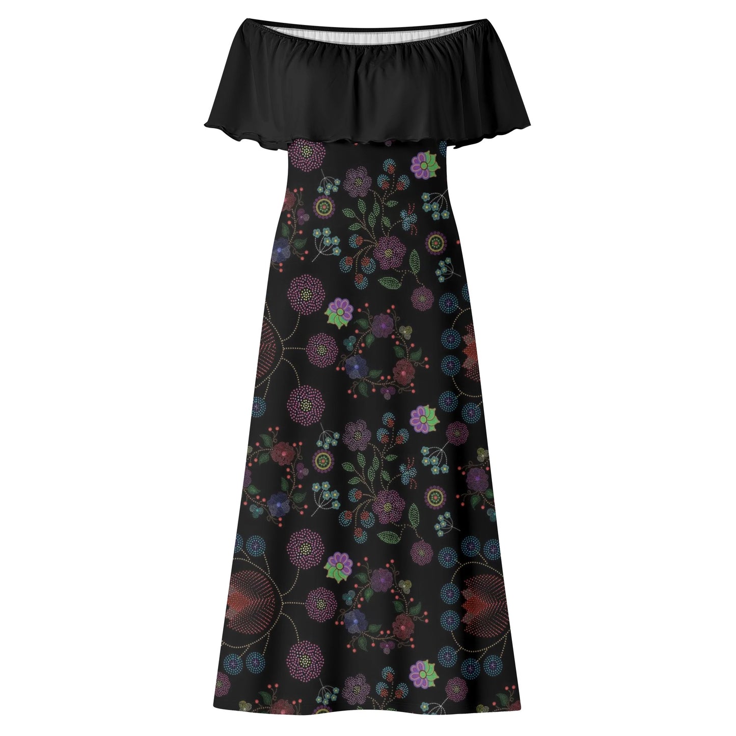 Women's Métis Floral Dotted Off Shoulder Long Dress w/ Black Upper