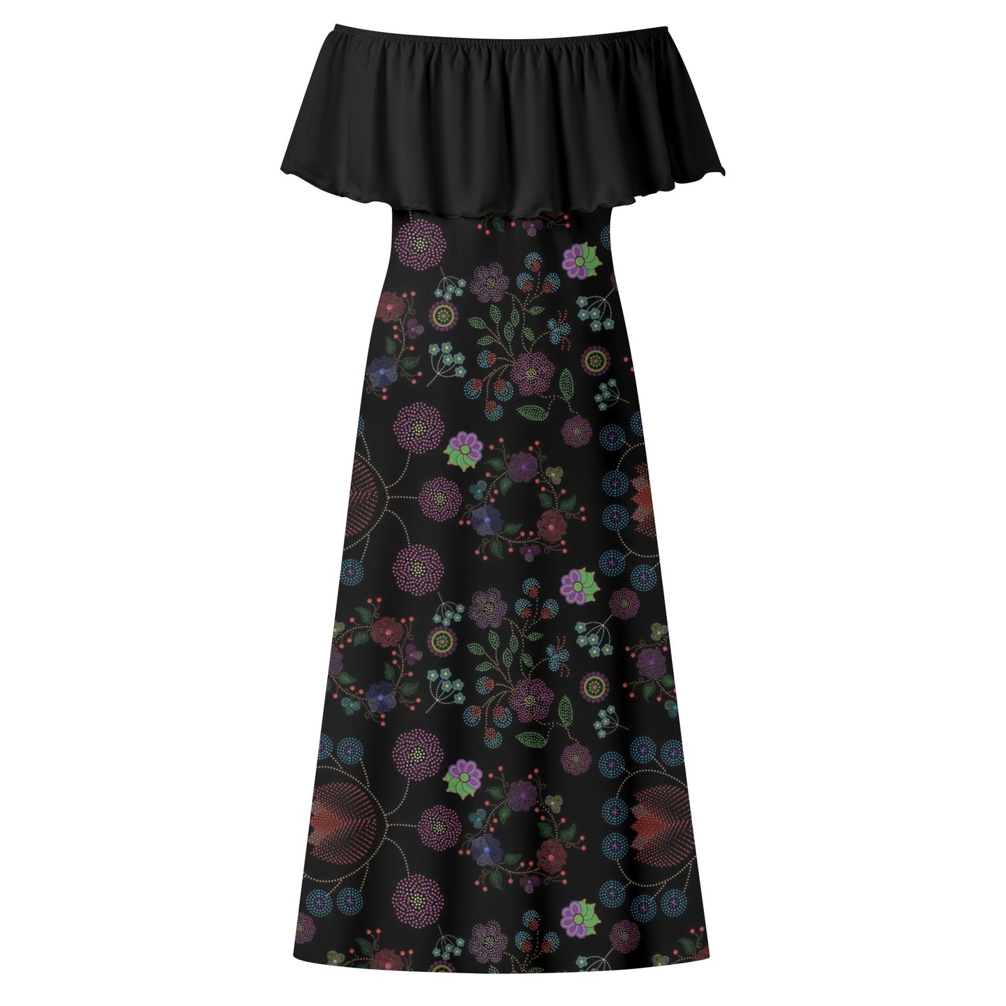 Women's Métis Floral Dotted Off Shoulder Long Dress w/ Black Upper