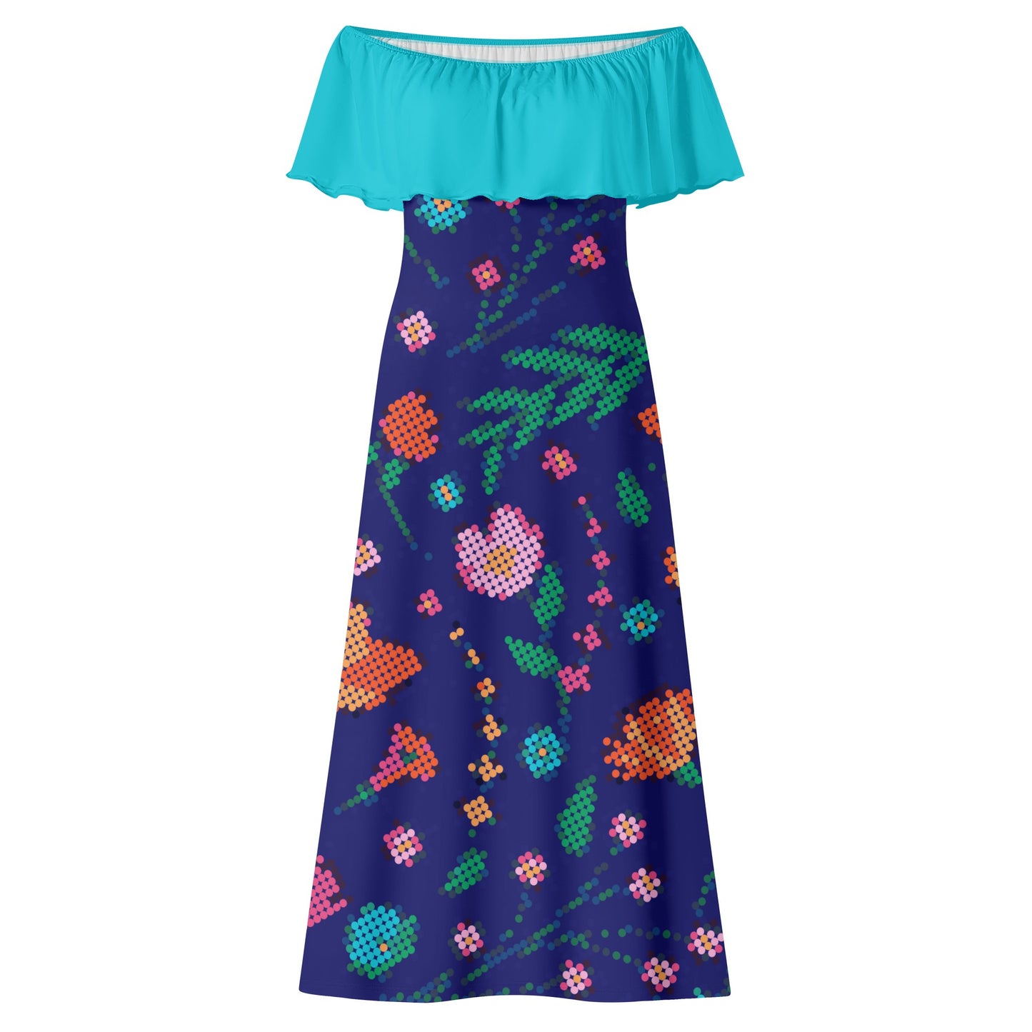 Women's Métis Digital Floral Off Shoulder Long Dress w/ Turquoise Upper