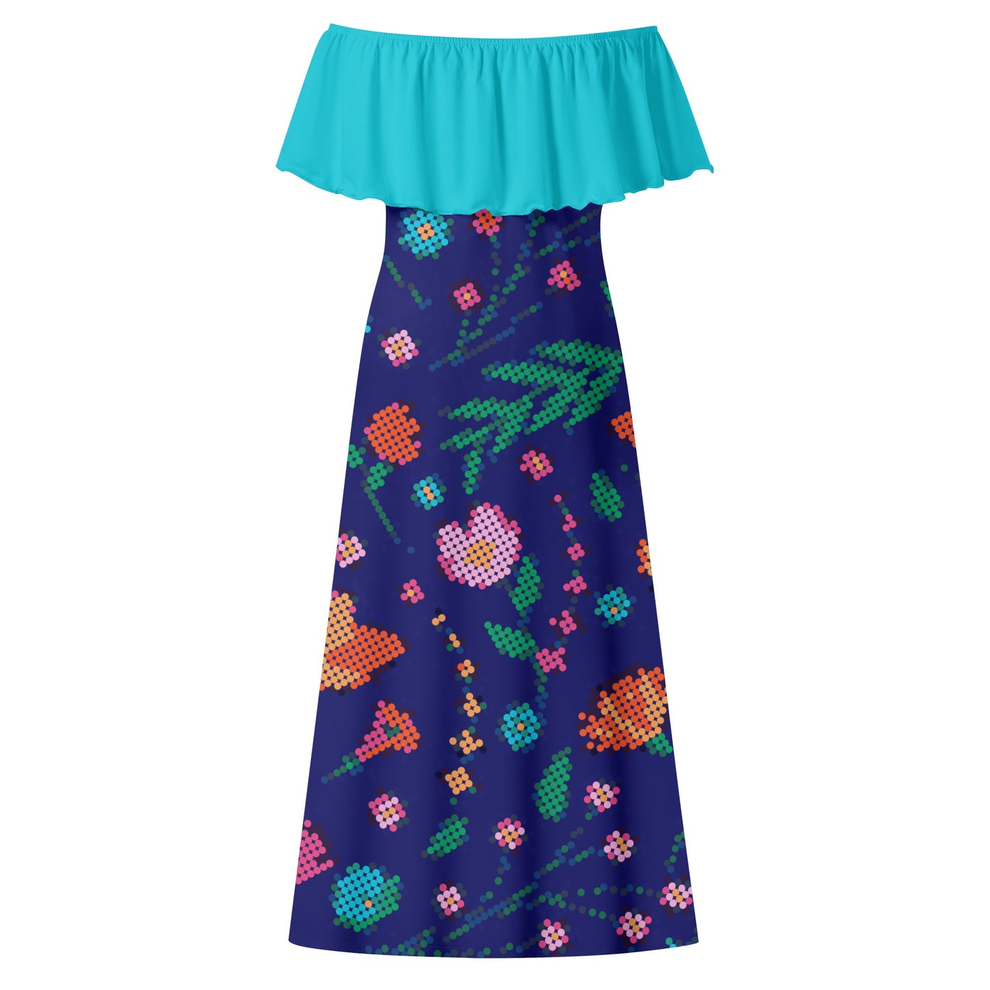 Women's Métis Digital Floral Off Shoulder Long Dress w/ Turquoise Upper