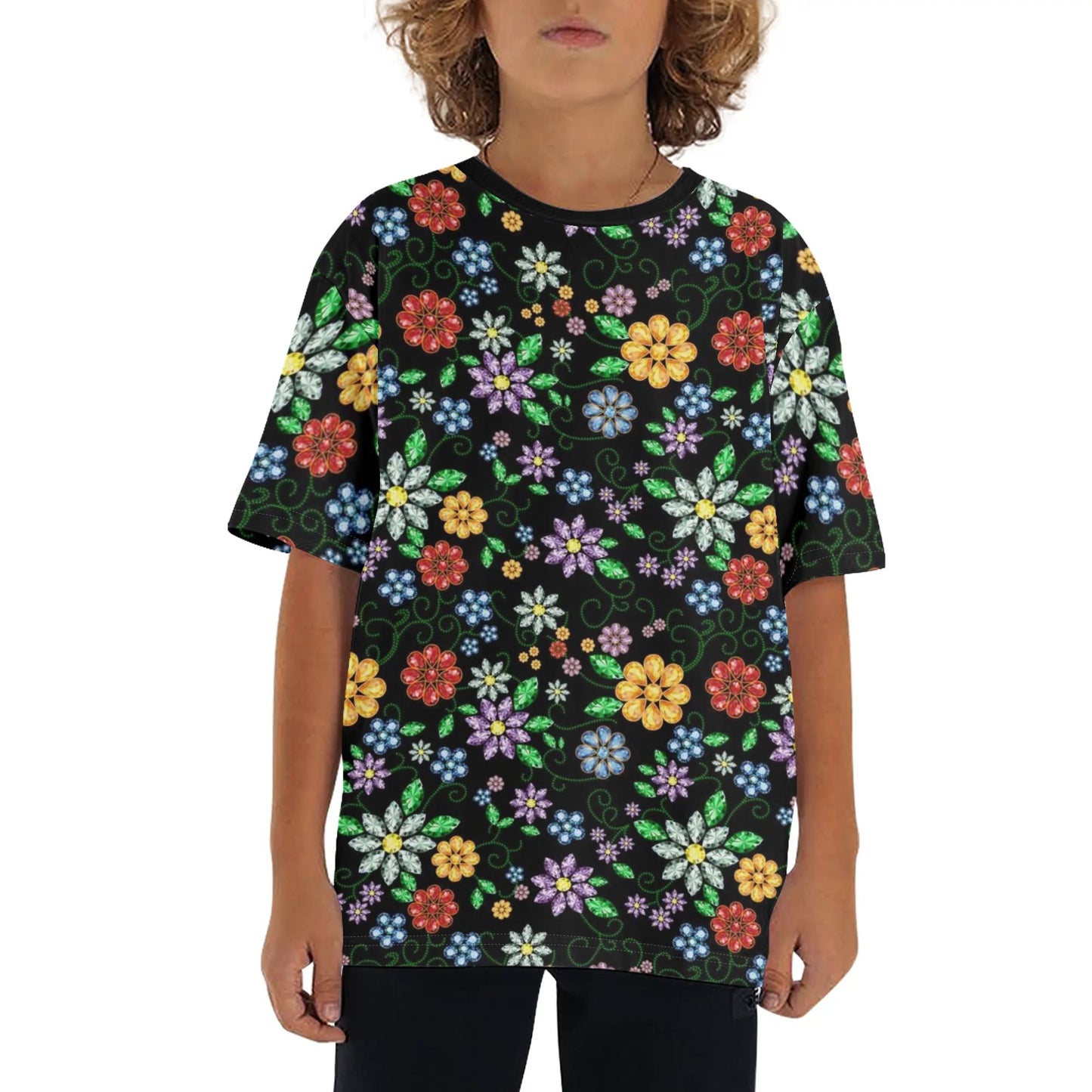 Children's Métis Inspired Floral Beaded Loose Fit T-Shirt