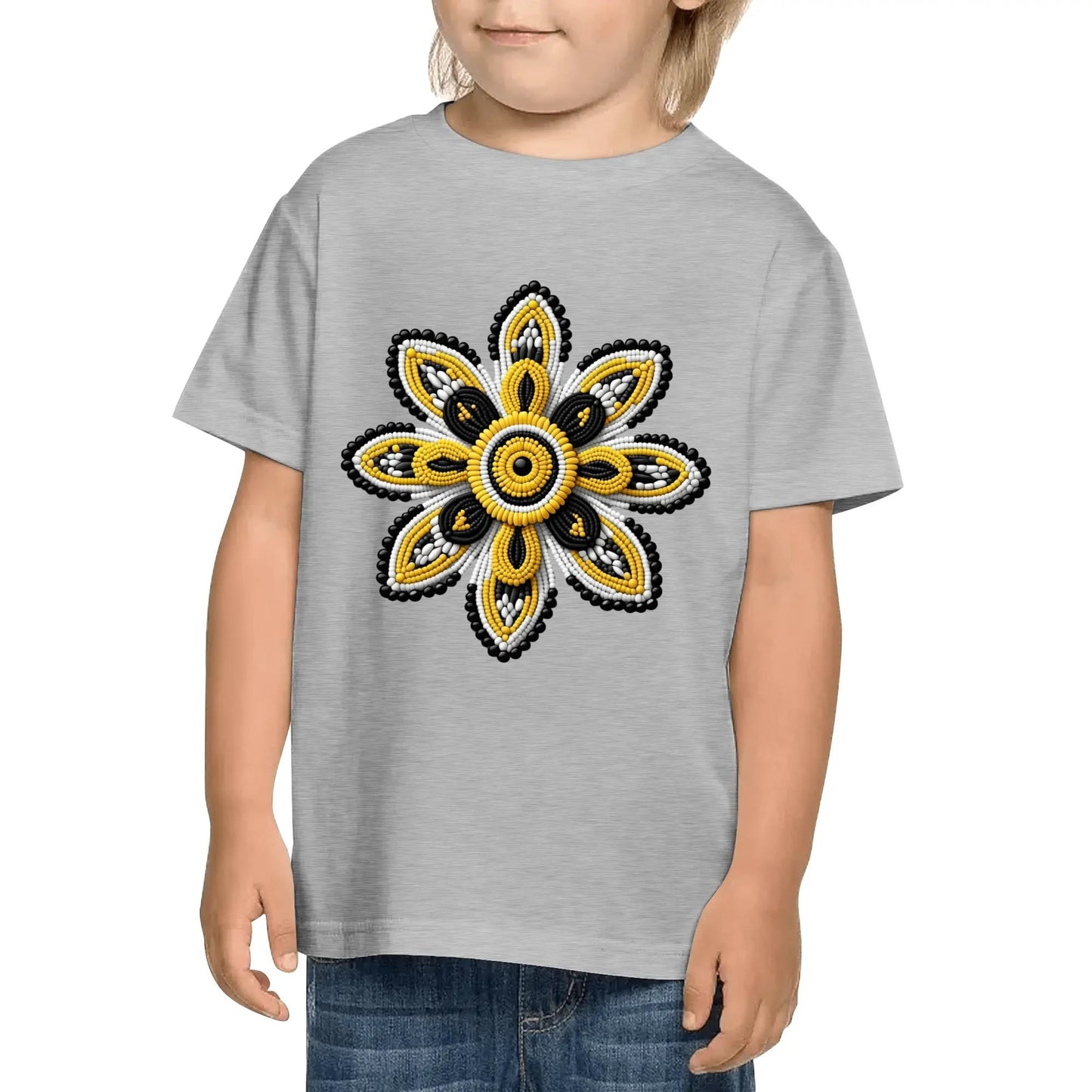 Children's Yellow Beaded Flower Cotton T-Shirt