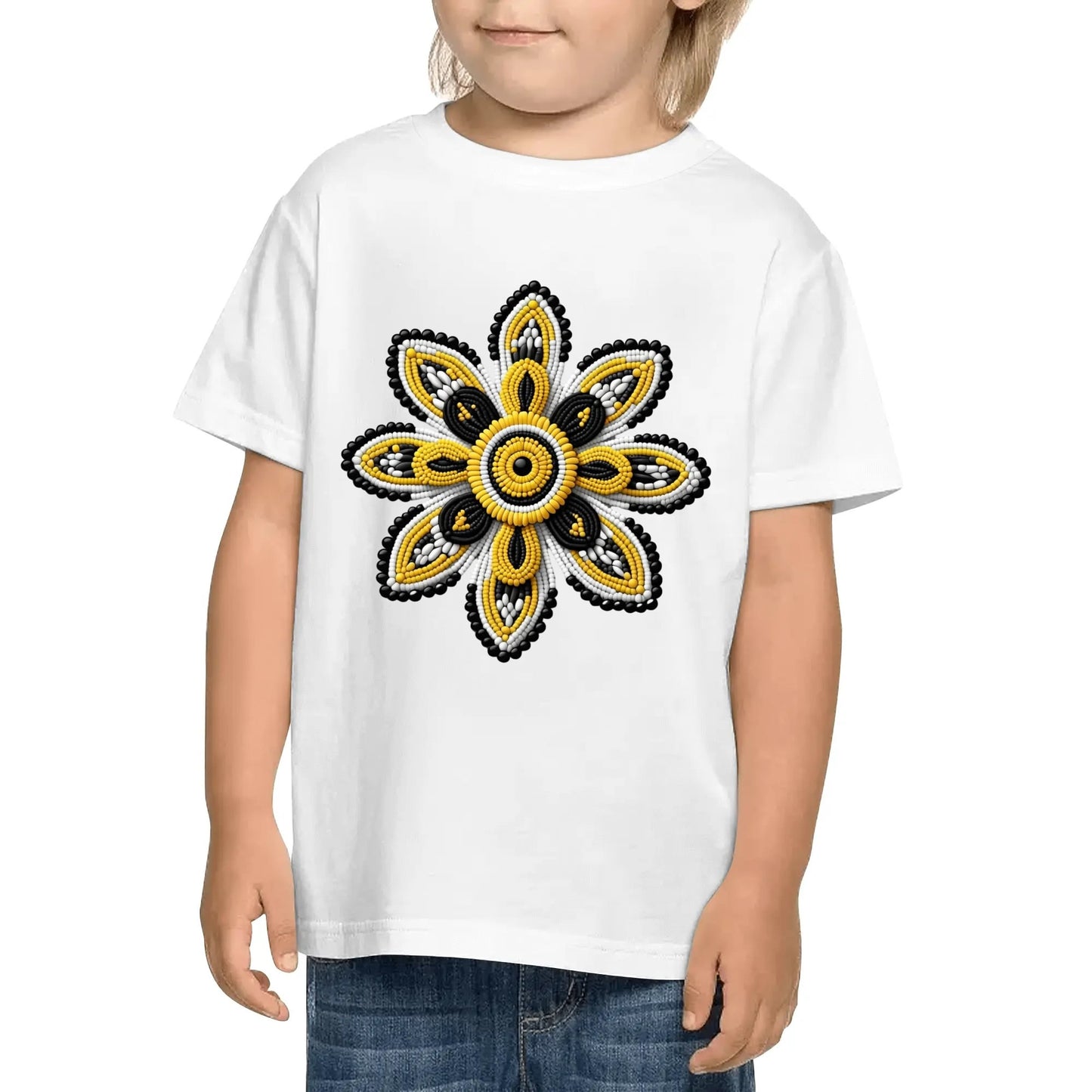 Children's Yellow Beaded Flower Cotton T-Shirt