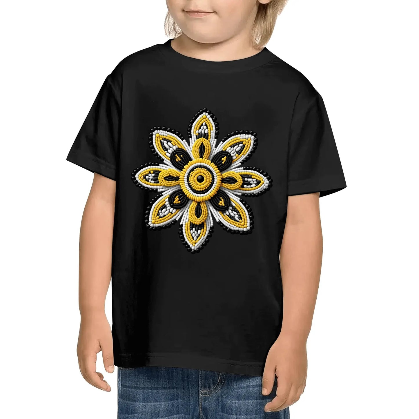 Children's Yellow Beaded Flower Cotton T-Shirt