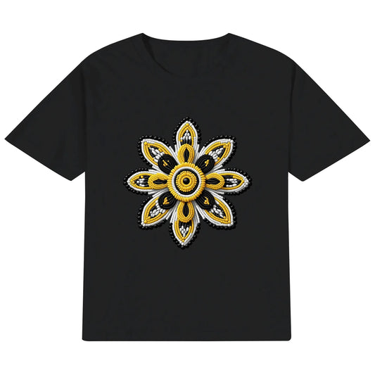 Children's Yellow Beaded Flower Cotton T-Shirt